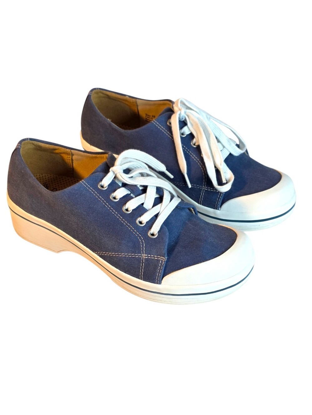 Dansko Vegan Navy Denim Canvas Lace Up Sneaker Style Clogs Women's Size 39